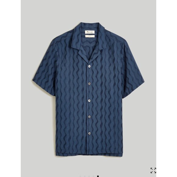 Madewell Mens Relaxed Short Sleeve Textured Button-Up Jacquard Shirt Navy XS NWT - Picture 1 of 12